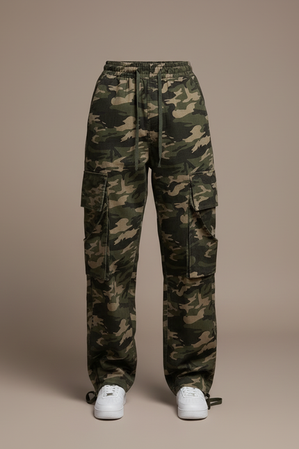Pantalon Cargo Camouflage Ample Multipoches Militaire - Kaki Toile - vue 3
