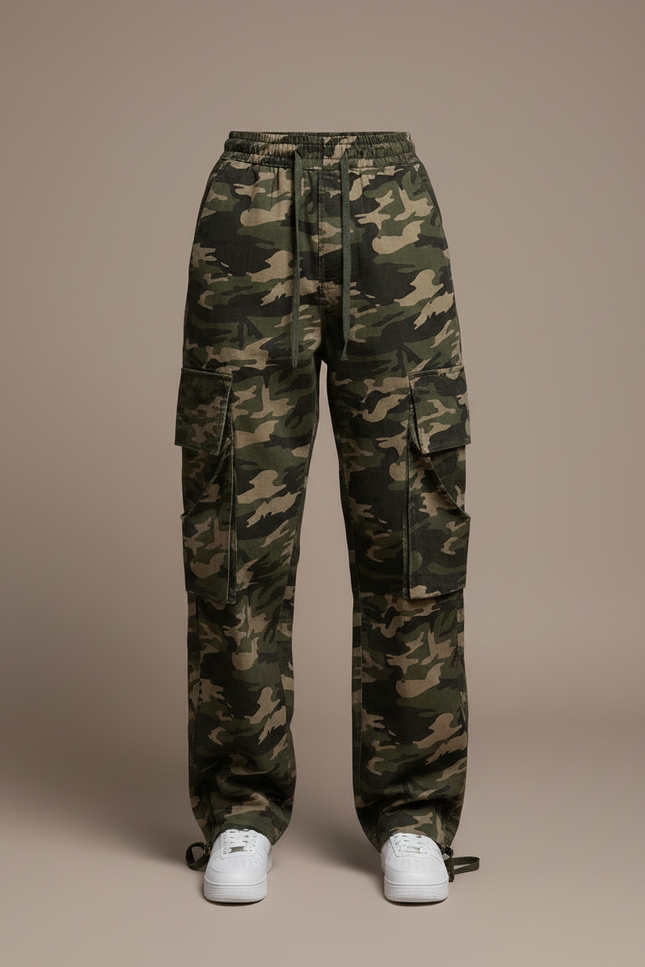 Pantalon Cargo Camouflage Ample Multipoches Militaire - Kaki Toile - vue 3