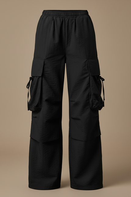 Pantalon Cargo Noir Ample Fluide Sportif Femme - Polyester - vue 3