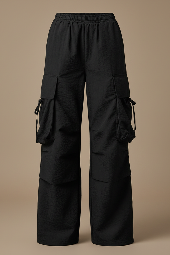 Pantalon Cargo Noir Ample Fluide Sportif Femme - Polyester - vue 3