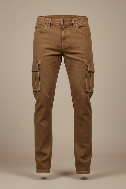 Pantalon Cargo Marron Coton Slim Multipoches Homme - Toile - vue 3