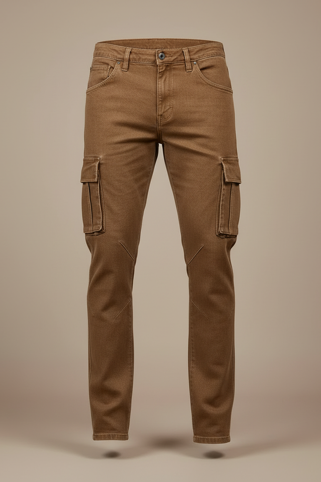 Pantalon Cargo Marron Coton Slim Multipoches Homme - Toile - vue 3