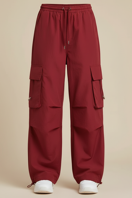 Pantalon Cargo Fille Ample Rouge Bordeau Poches - Bordeaux Polyester - vue 3