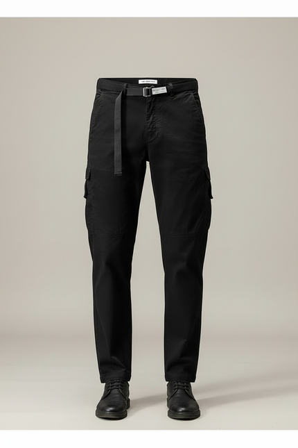Pantalon Cargo Noir Coton Multipoche Décontracté Homme - Toile - vue 3