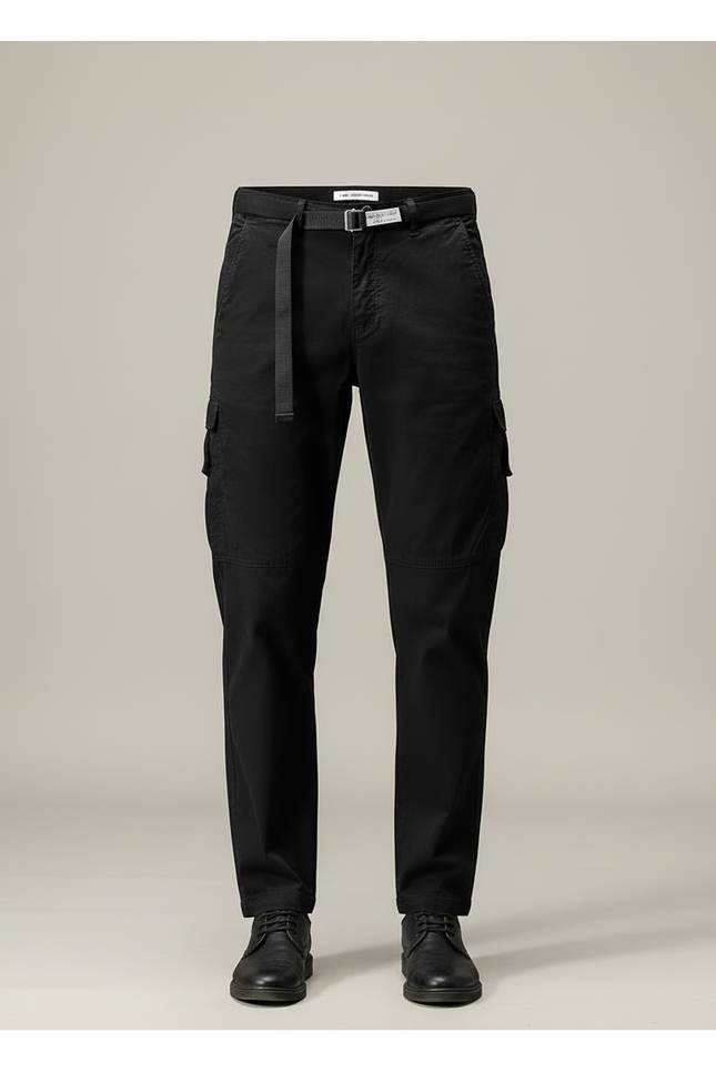 Pantalon Cargo Noir Coton Multipoche Décontracté Homme - Toile - vue 3