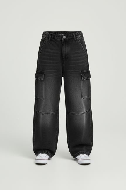 Pantalon Cargo Noir Dégradé Ample Garçon Denim - Jean - vue 3