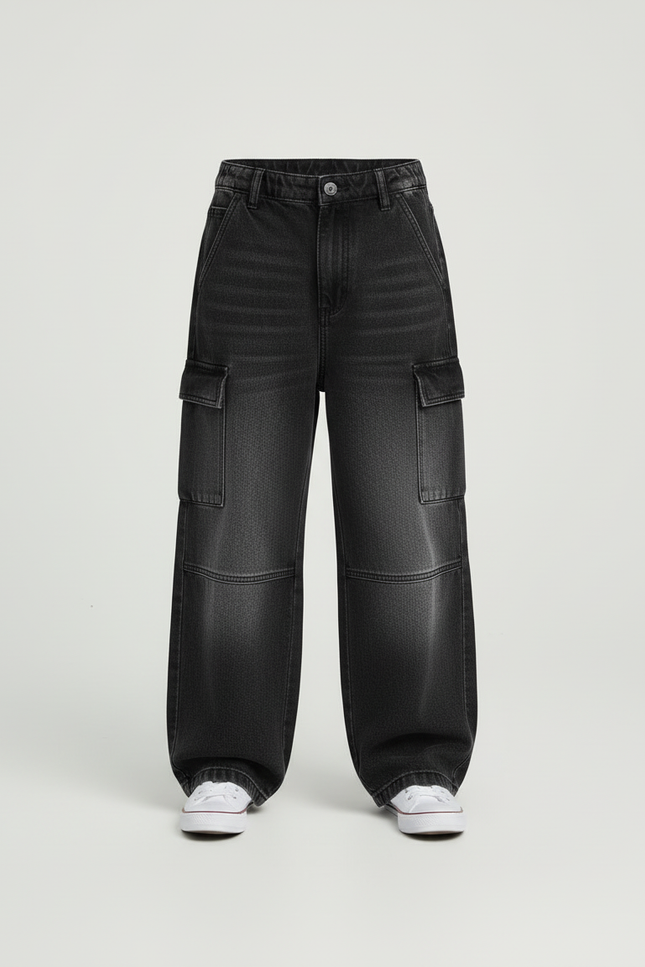 Pantalon Cargo Noir Dégradé Ample Garçon Denim - Jean - vue 3