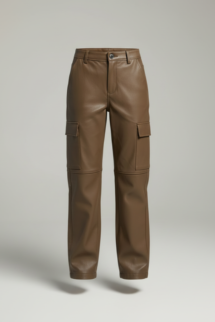 Pantalon Cargo En Cuir - Kaki - vue 3