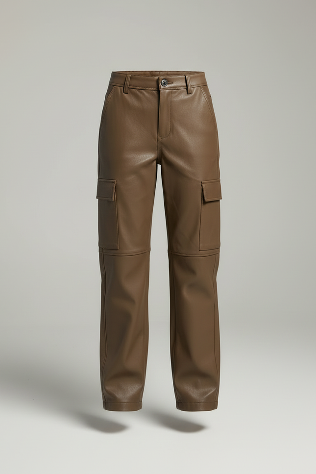Pantalon Cargo En Cuir - Kaki - vue 3