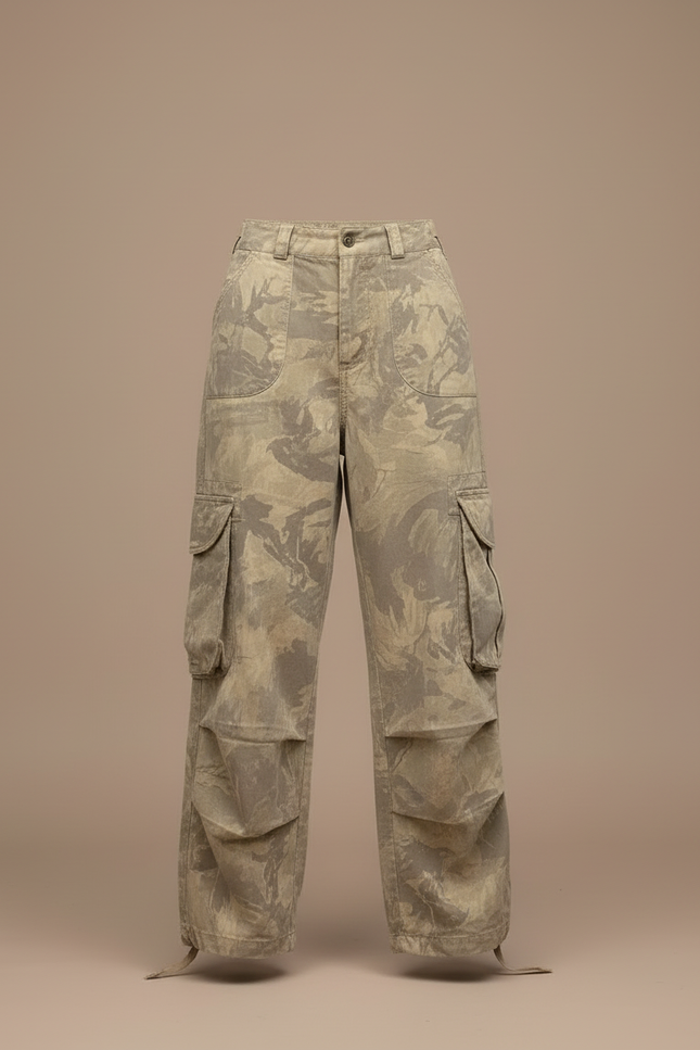 Pantalon Cargo Camouflage Vintage Ample Femme - Kaki Toile - vue 3