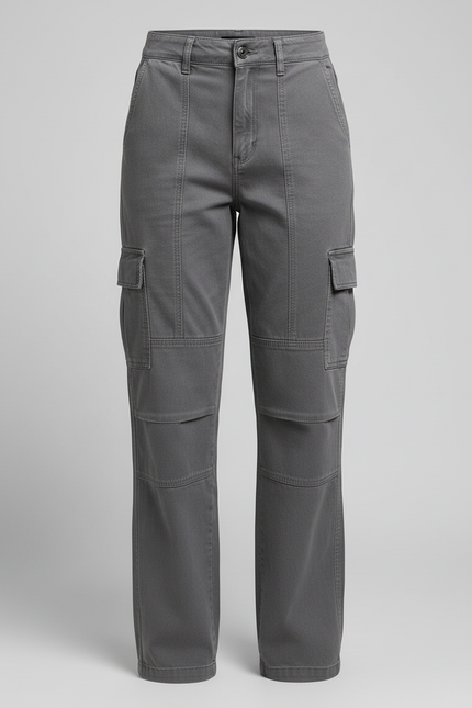 Pantalon Cargo Gris Ample Multipoches Coton - vue 3