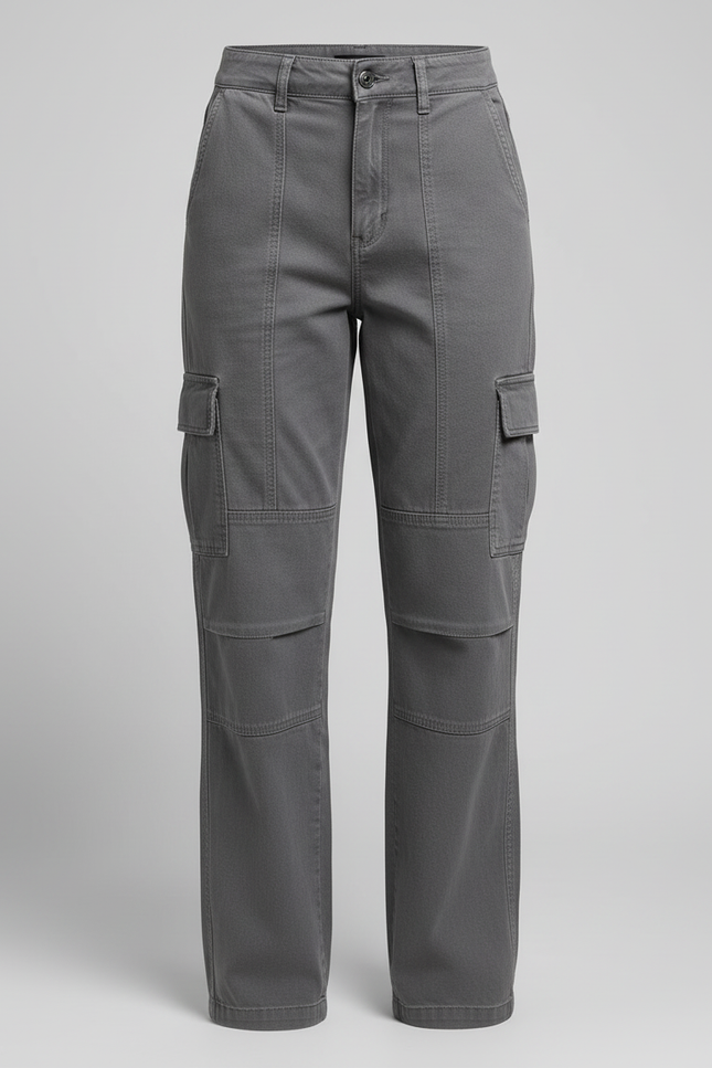 Pantalon Cargo Gris Ample Multipoches Coton - vue 3