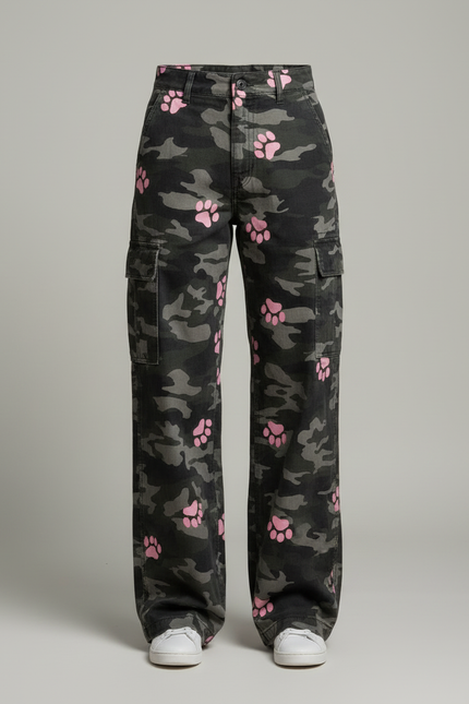 Pantalon Cargo Camouflage Rose Patte Ample Femme - Multicolore Toile - vue 3