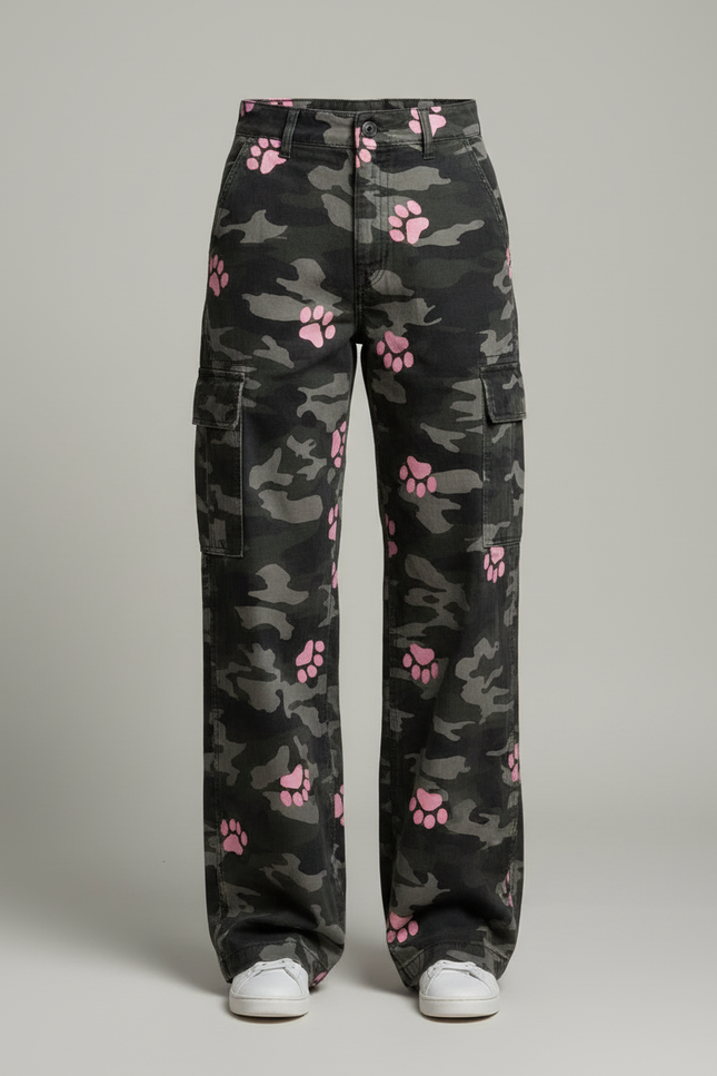 Pantalon Cargo Camouflage Rose Patte Ample Femme - Multicolore Toile - vue 3