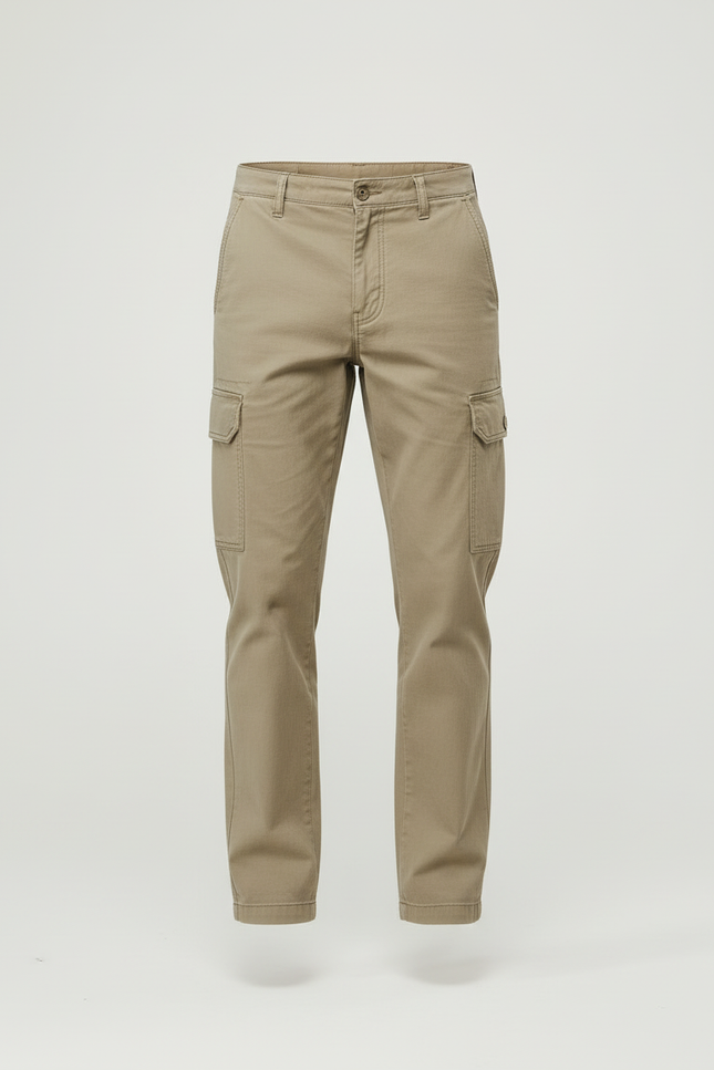 Pantalon Cargo Beige Coton Coupe Droite Casual - vue 3