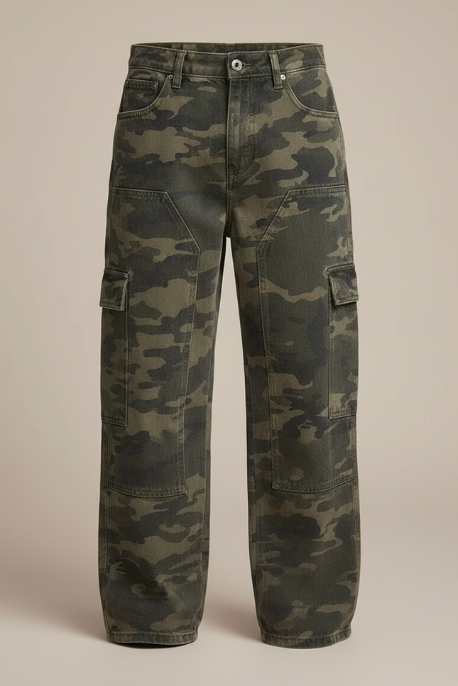 Pantalon Cargo Camouflage Ample Denim Enfant Garçon - Kaki Jean - vue 3