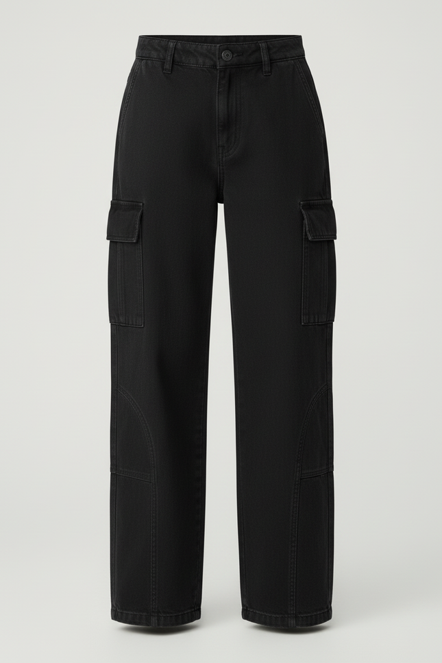 Pantalon Cargo Fille Noir Baggy - Jean - vue 3