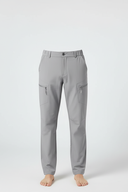 Pantalon Cargo Gris Élastique Coupe Droite Léger Zippé - Polyester - vue 3