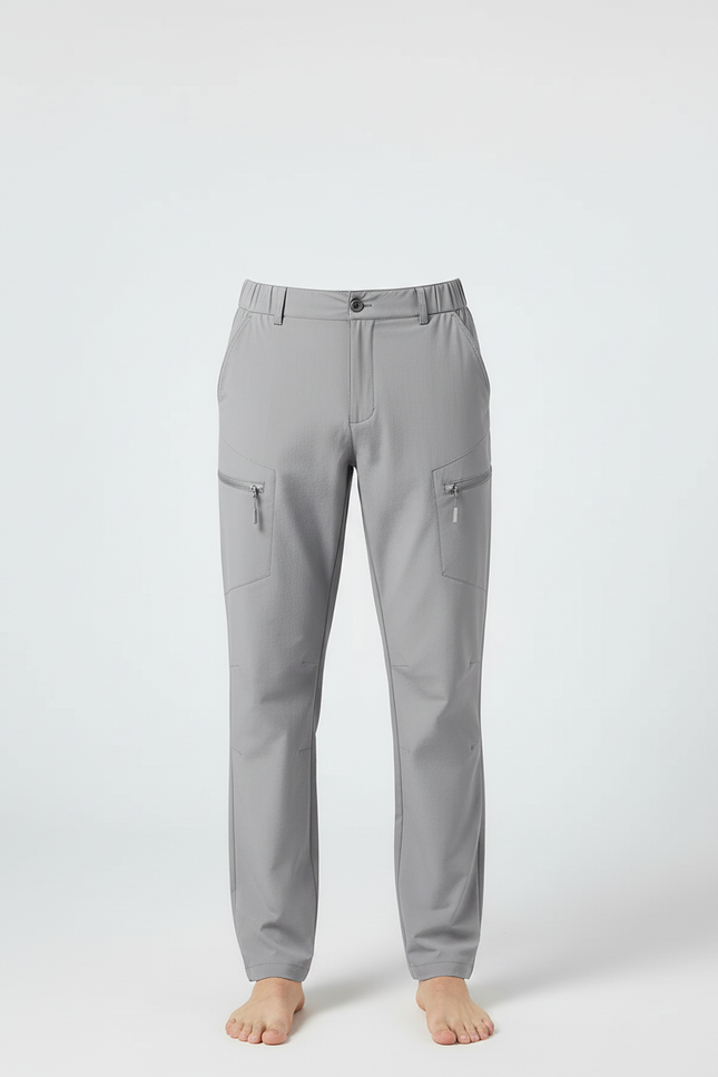 Pantalon Cargo Gris Élastique Coupe Droite Léger Zippé - Polyester - vue 3