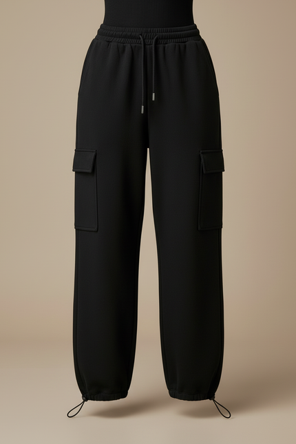 Pantalon Cargo Noir Ample Molletonné Sportif Femme - vue 3