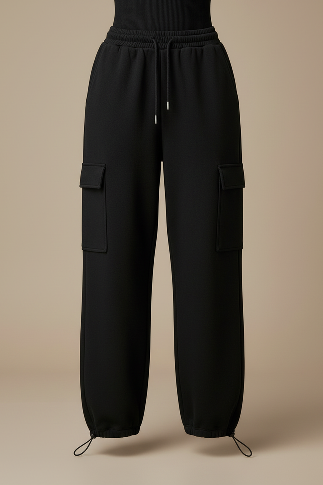 Pantalon Cargo Noir Ample Molletonné Sportif Femme - vue 3