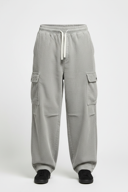 Pantalon Cargo Gris Côtelé Ample Décontracté Homme - Cordé - vue 3