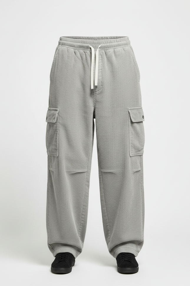 Pantalon Cargo Gris Côtelé Ample Décontracté Homme - Cordé - vue 3