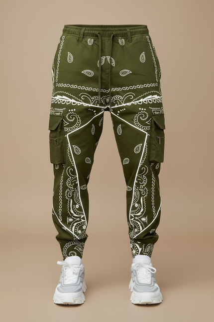 Pantalon Cargo Kaki Bandana Réfléchissant Ample Streetwear - Toile - vue 3