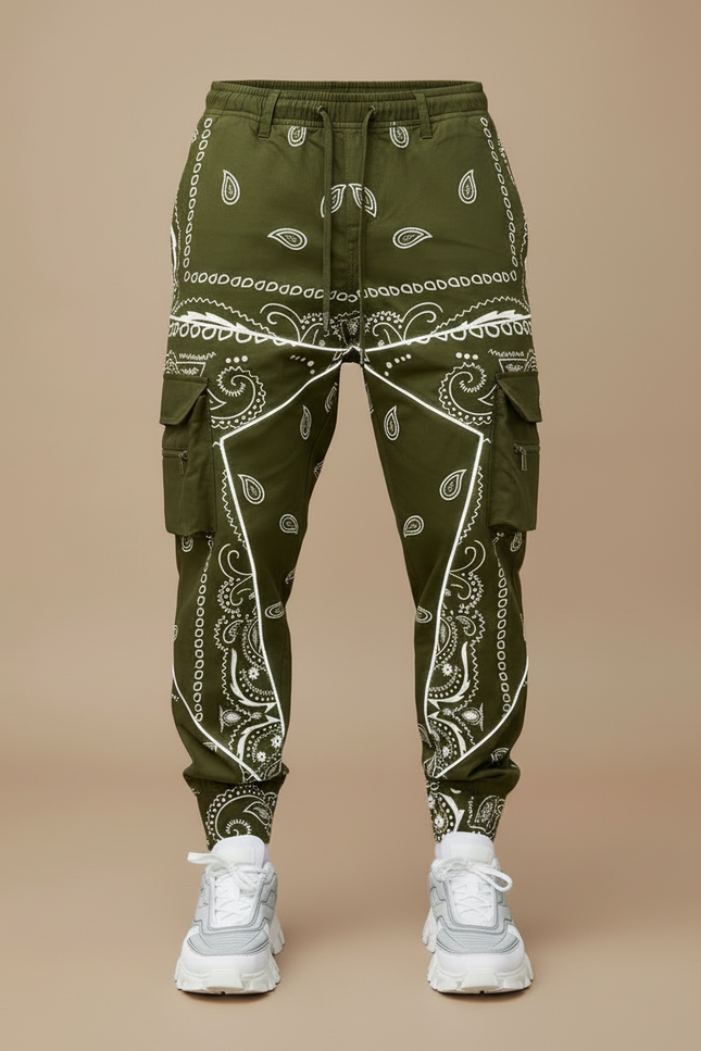 Pantalon Cargo Kaki Bandana Réfléchissant Ample Streetwear - Toile - vue 3