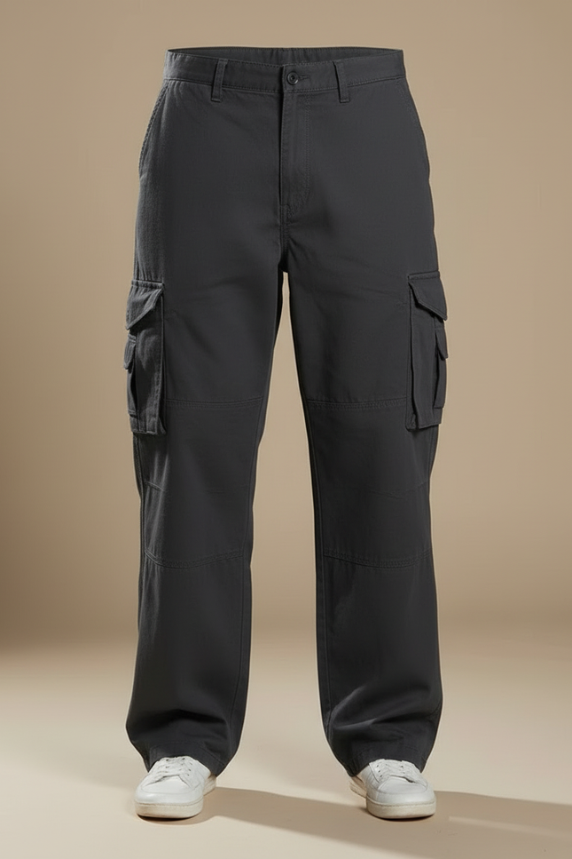 Pantalon Cargo Gris Ample Décontracté Homme Coton - Toile - vue 3