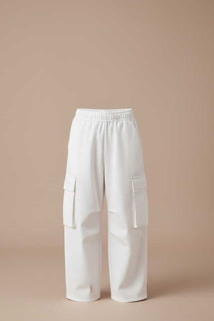 Pantalon Cargo Blanc Ample Élastique Multipoches Garçon - Toile - vue 3
