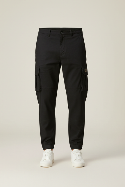 Pantalon Cargo Noir Coton Multipoches Homme Sportif - Toile - vue 3