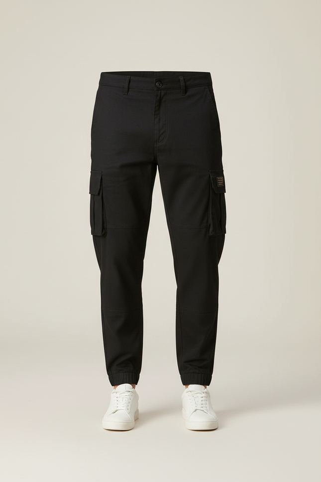 Pantalon Cargo Noir Coton Multipoches Homme Sportif - Toile - vue 3