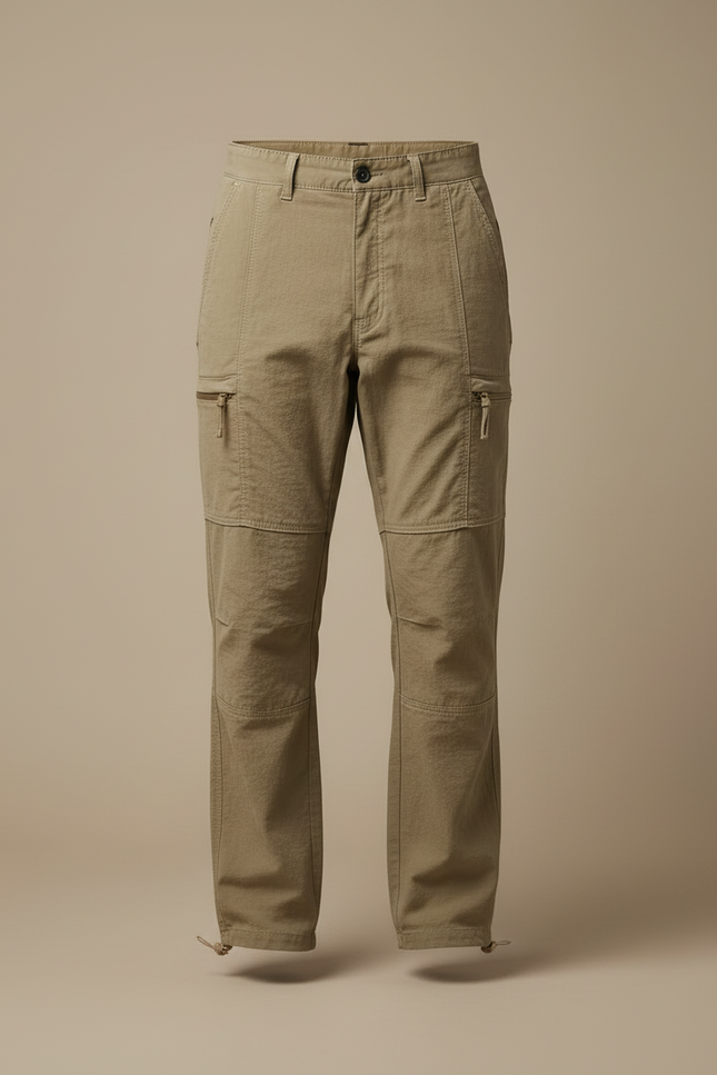 Pantalon Cargo Kaki Droit Multipoches Ceinturé Homme - Toile - vue 3