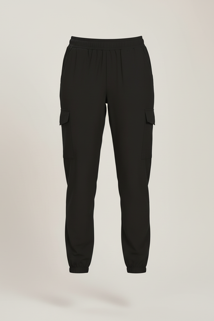 Pantalon Cargo Noir Ample Fluide Léger Femme - Kaki Polyester - vue 3