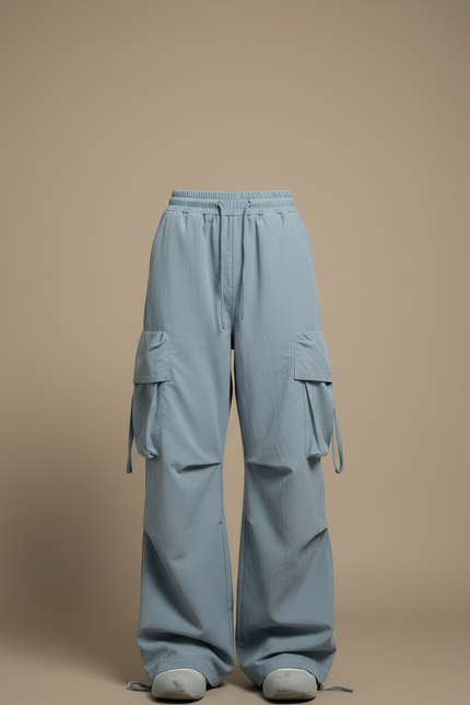 Pantalon Cargo Ample Bleu Clair Taille Haute Femme - Polyester - vue 3