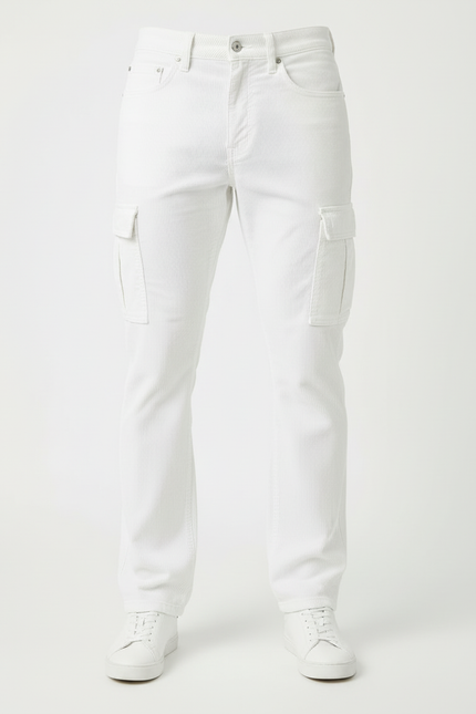 Pantalon Cargo Blanc Côtelé Slim Poches Multiples Homme - Cordé - vue 3