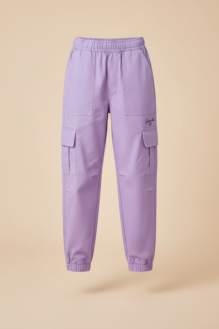 Pantalon Cargo Violet Ample Fille Poches Coton - vue 3