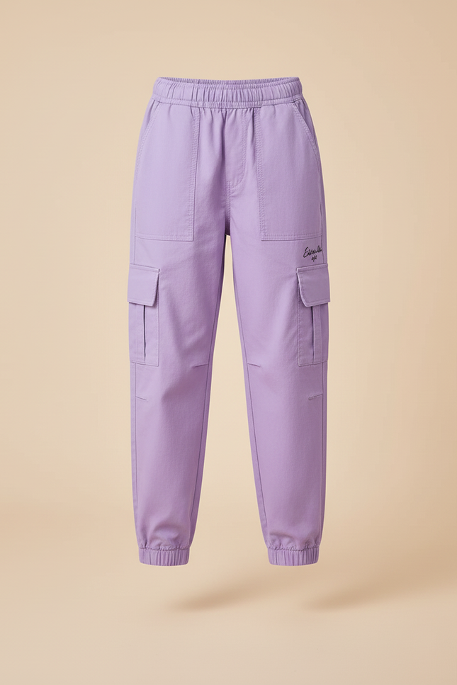 Pantalon Cargo Violet Ample Fille Poches Coton - vue 3