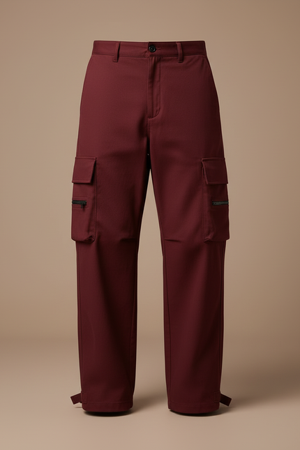 Pantalon Cargo Bordeaux Ample Multi-Poches Décontracté Homme - Toile - vue 3