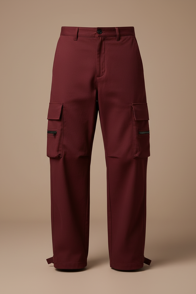 Pantalon Cargo Bordeaux Ample Multi-Poches Décontracté Homme - Toile - vue 3