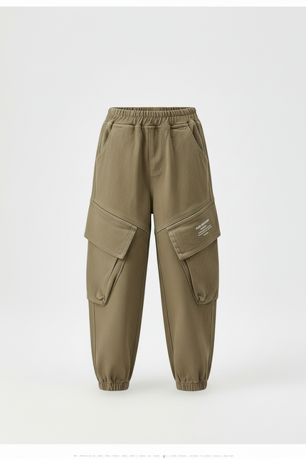 Pantalon Cargo Kaki Ample Coton Multipoches Enfant - Molleton - vue 3