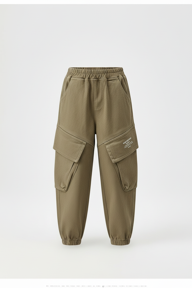 Pantalon Cargo Kaki Ample Coton Multipoches Enfant - Molleton - vue 3