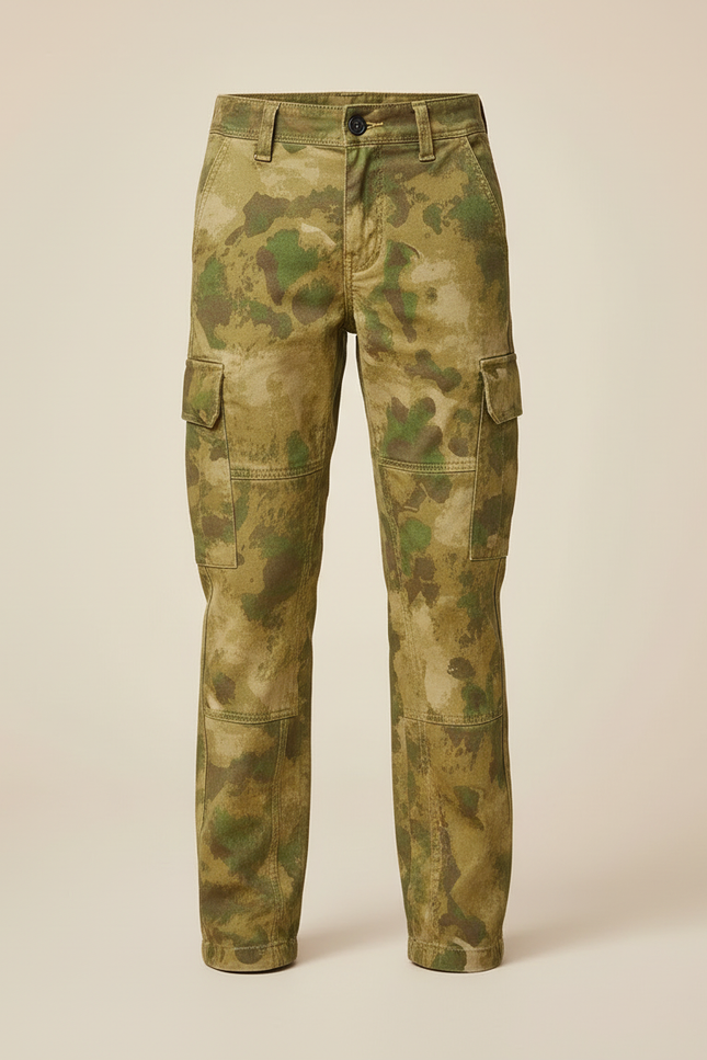 Pantalon Cargo Camouflage Vert Enfant Décontracté Multi-poches - Toile - vue 3