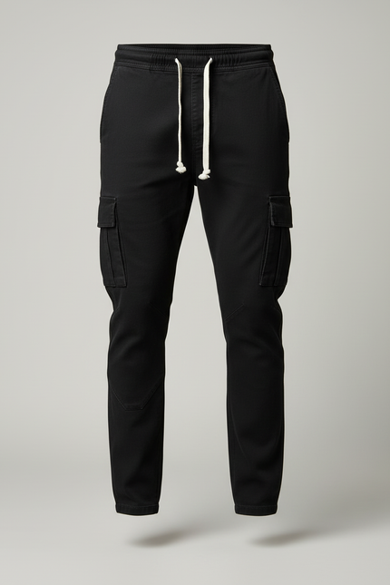 Pantalon Cargo Noir Slim Multipoches Coton Homme - vue 3