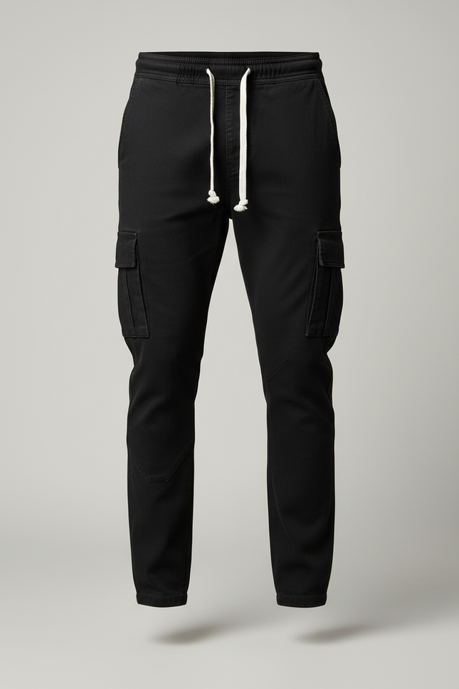 Pantalon Cargo Noir Slim Multipoches Coton Homme - vue 3