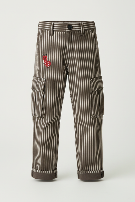 Pantalon Cargo Rayé - Marron Toile - vue 3