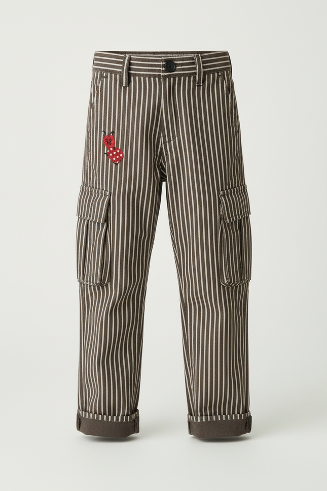 Pantalon Cargo Rayé - Marron Toile - vue 3