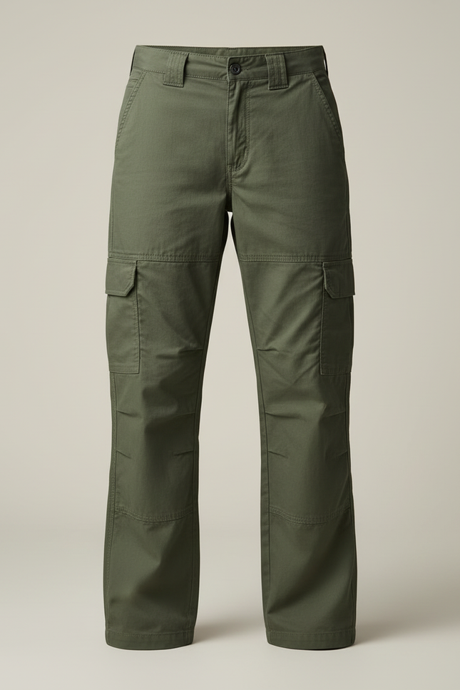 Pantalon Cargo Femme Vert Militaire Ample Multipoches - Kaki Toile - vue 3