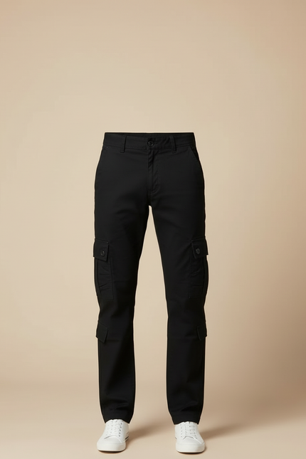 Pantalon Cargo Noir Coton Homme Slim Multipoches - vue 3